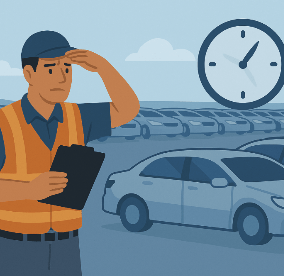 Worker wasting hours looking for a car in a vehicle hold lot